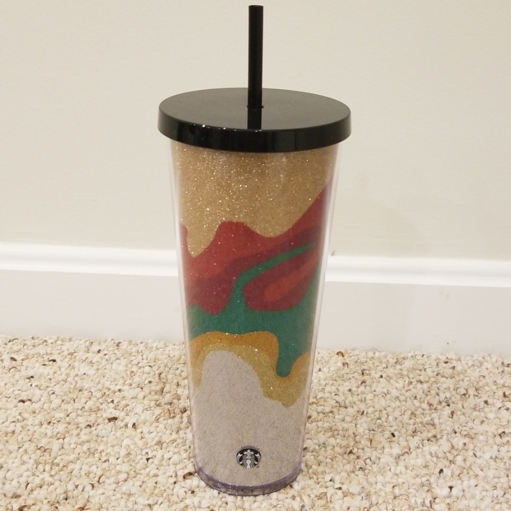 New! STARBUCKS Gold with Red Green and Silver Combo Tumbler